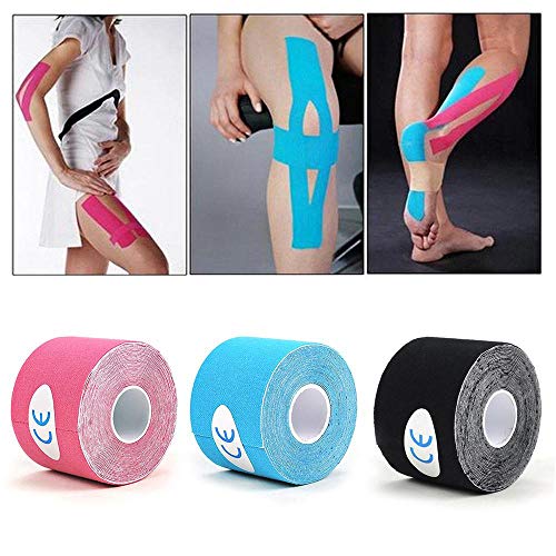 Hamkaw Kinesiology Tape, Cinta Kinesiología 5 m x 5 cm Kinesiotape Cinta quinesiológica para Cuello, Espalda, Muslos, Tobillos y Rodillas