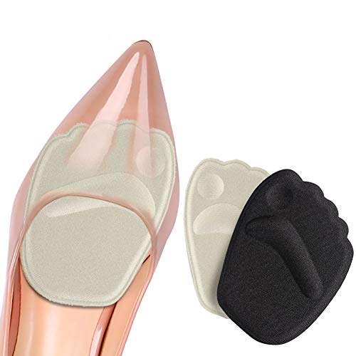 Haofy Almohadillas del Antepié Almohadillas Metatarsales para Zapatos con Tacón Alto, Antideslizante Plantillas de Zapatos, Autoadhesivas Almohadillas Cojines Gel para Mujeres - 2 Pares, Beige y Negro