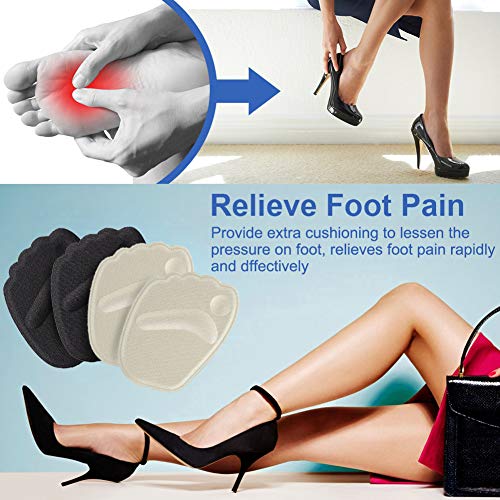 Haofy Almohadillas del Antepié Almohadillas Metatarsales para Zapatos con Tacón Alto, Antideslizante Plantillas de Zapatos, Autoadhesivas Almohadillas Cojines Gel para Mujeres - 2 Pares, Beige y Negro