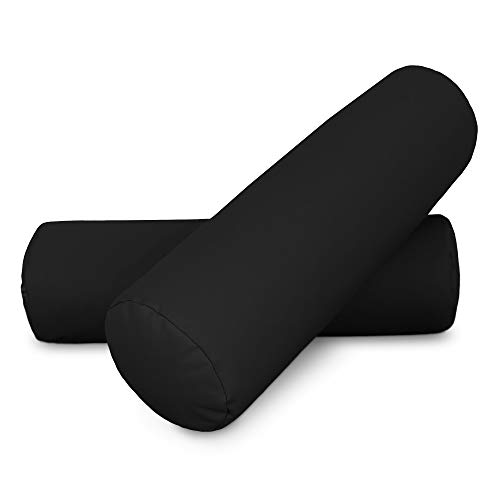 HAPPERS 2 Cojines cilíndrico de 50x15 en Polipiel Negro. Almohada rulo cojín aliviar Dolor postural o Dormir