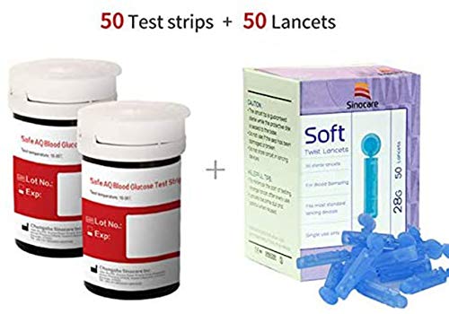 HARPIMER Glucosa en Sangre Kit Tiras de Prueba 50 Piezas+ 50 lancetas de Monitor de azúcar en Sangre para Safe AQ Smart