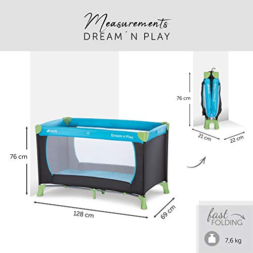 Hauck Cuna de Viaje Dream N Play, para Bebes y Niños de Nacimiento hasta 15 kg, 120 x 60 cm, Plegable, Compacta, Ligera, Incluido Bolsa de Transporte, Azul