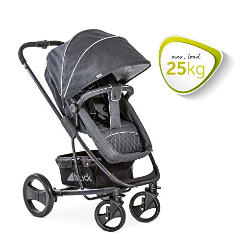 Hauck Pacific 4 Shop N Drive - Carro de Bebe de 6 Piezas, hasta 25 kg, Grupo 0+, Capazo Transformable, Silla Reversible, Colchón, Cubrecapazo, Cubrepies, Saquito, Ligero, Carbón Melange