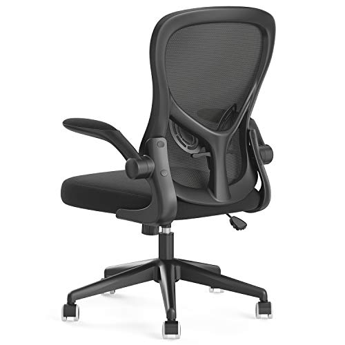 Hbada Silla de Oficina Silla de Escritorio ergonómica Silla giratoria con reposabrazos Plegables Soporte Lumbar Ajustable Silla de computadora de Malla Silla de Trabajo Silla Ligera Negro