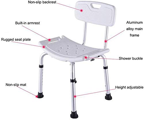 Heavy Duty Ducha y silla de baño con Volver, Capacidad de peso, de peso ligero y Altura del asiento ajustable, ideal para personas mayores, personas discapacitadas y personas de movilidad reducida