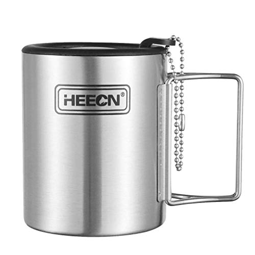 HEECN Taza de Camping con Tapa y Asas Plegables Regalos Ecológicos HESS-007R (300ml)