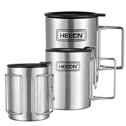 HEECN Taza de Camping con Tapa y Asas Plegables Regalos Ecológicos HESS-007R (300ml)