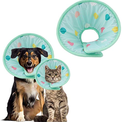 HEELPPO Collar OrtopéDico Collar De Perro Collar De ProteccióN para Gatos CollaríN De Cuello Collar Anti-Mordida PatróN De Lunares ProteccióN De Mascotas Collar De RecuperacióN L