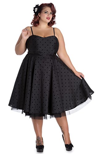 Hell Bunny ISA Prom Polka Dots Vintage Swing Vestido Plus Size Rockabilly Negro con puntos negros. XXXL