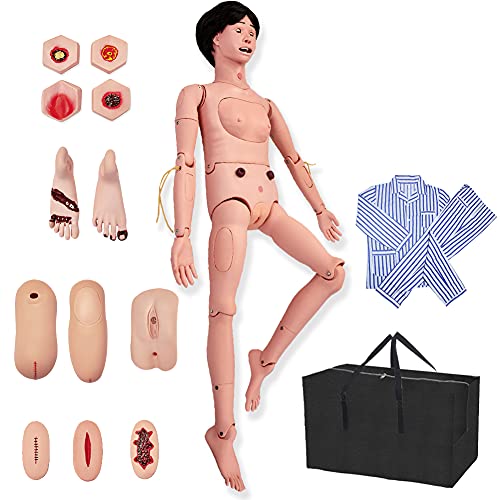 Hembra 170cm Humano Maniquí Paciente Cuidado Modelo con Intercambio Genitales & Ropa & Módulo de Escaras & Módulo de Trauma & Bolsa de Almacenamiento para Formación Básica de Enfermería