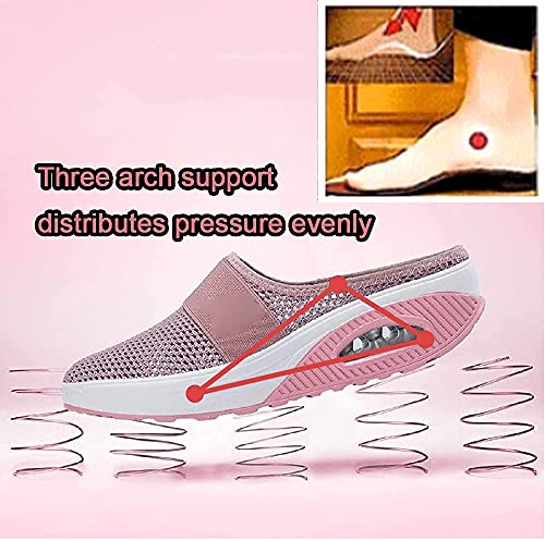 HengYuan Zapatos para Caminar con amortiguación de Aire para Mujeres, Sandalias ortopédicas de Malla Antideslizante para Caminar, Zapatillas de Deporte Casual Transpirables al Aire Libre (Pink,EU 38)