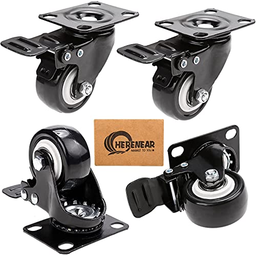 Herenear 50mm Ruedas Pivotantes ruedas giratorias para Muebles con Carga Mayor de 400Kg Set de 4 Ruedas de Hierro con Freno de Goma Negro (type 1)