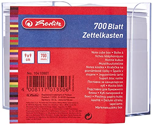 Herlitz 10410801 - Cubo transparente con bloc de notas (9 x 9 x 9 cm), 700 hojas blancas