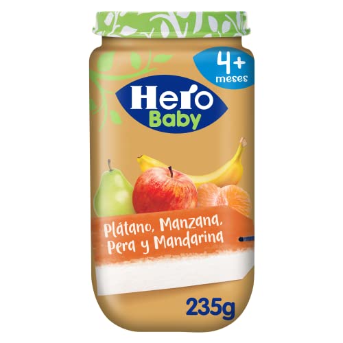 Hero Baby Tarrito de Plátano, Manzana, Pera y Mandarina - Para Bebés a Partir de los 4 Meses - Pack de 12 x 235 g