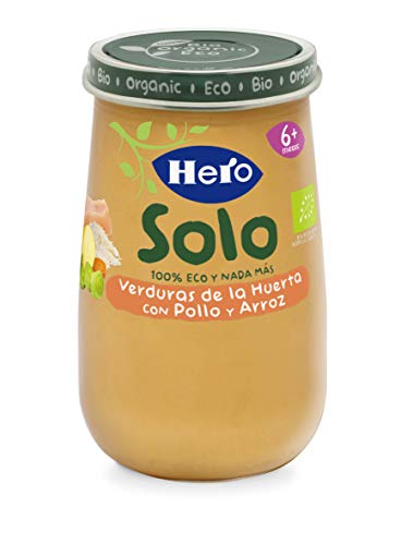 Hero Solo Tarrito Ecológico de Verduras de la Huerta, Pollo y Arroz -Para Bebés a Partir de los 6 Meses - Pack de 12 x 190 g