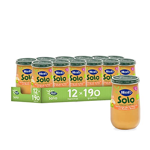 Hero Solo Tarrito Ecológico de Verduras de la Huerta, Pollo y Arroz -Para Bebés a Partir de los 6 Meses - Pack de 12 x 190 g