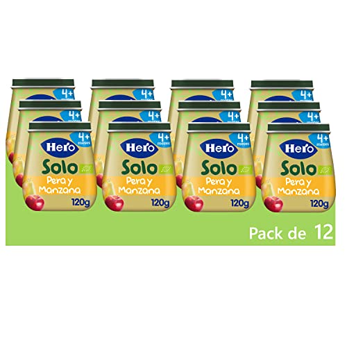 Hero Solo Tarritos Ecológicos de Pera y Manzana - Para Bebés a Partir de los 4 Meses - Pack de 12 x 120 g