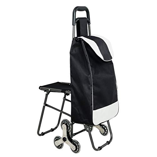 Hershii Carrito de la compra plegable de 6 ruedas con asiento y bolsa de almacenamiento negra extraíble para alimentos, camping, pesca, picnic, viajes