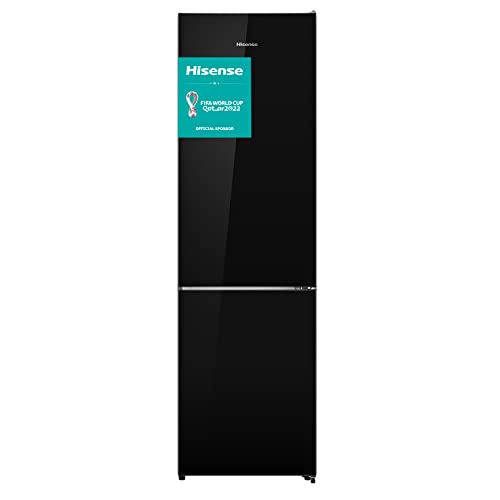 Hisense RB438N4GB3 - Frigorífico Combi No Frost, Acabado Cristal Negro, Capacidad Neta 334 L, 2 Metros de Alto, Compresor Inverter, Cajón 0°, Botellero cromado, Silencioso 38 dBA