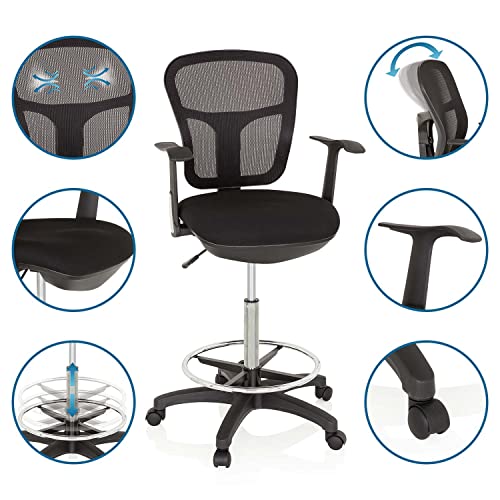 hjh OFFICE Top Work 108 760008 - Silla de Trabajo ergonómica con reposapiés para Anillos, Color Negro