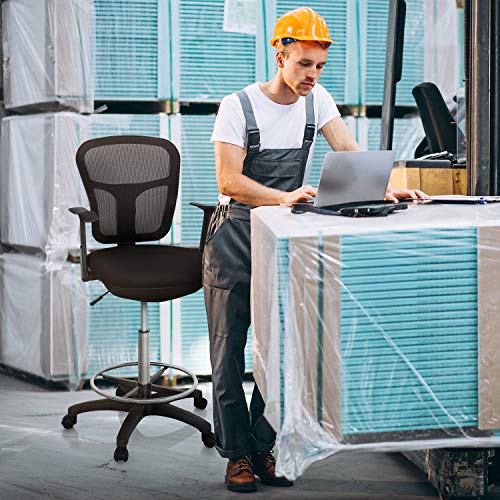 hjh OFFICE Top Work 108 760008 - Silla de Trabajo ergonómica con reposapiés para Anillos, Color Negro