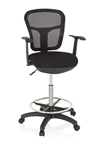 hjh OFFICE Top Work 108 760008 - Silla de Trabajo ergonómica con reposapiés para Anillos, Color Negro