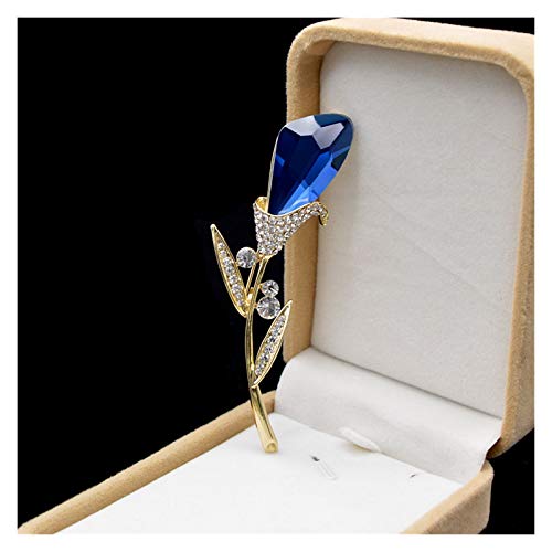 HLWJ Hundido Broche de Flores de Cristal Azul señoras