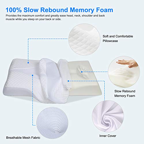 HOMCA Almohada Cervical - Almohada Ergonómica con Memoria de Forma, Almohada Cervical Viscoelastica Alturas Ajustables Fundas de Almohada Lavables para Relajarse de Dolor del Cuello y Hombro