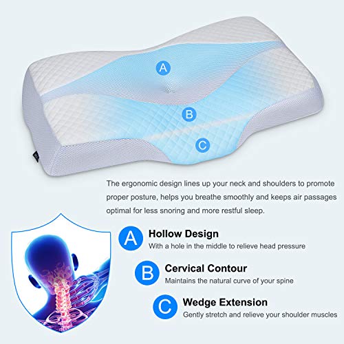 HOMCA Almohada Cervical - Almohada Ergonómica con Memoria de Forma, Almohada Cervical Viscoelastica Alturas Ajustables Fundas de Almohada Lavables para Relajarse de Dolor del Cuello y Hombro