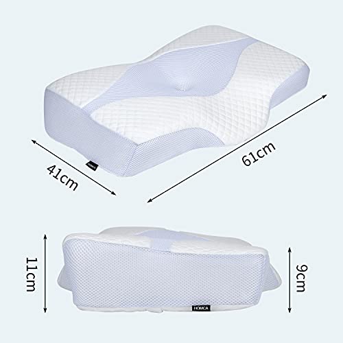 HOMCA Almohada Cervical - Almohada Ergonómica con Memoria de Forma, Almohada Cervical Viscoelastica Alturas Ajustables Fundas de Almohada Lavables para Relajarse de Dolor del Cuello y Hombro