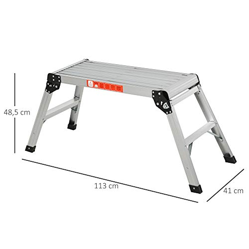 HOMCOM Banco Plegable Plataforma de Trabajo Escalera de Aluminio 150Kg Escalon Taburete