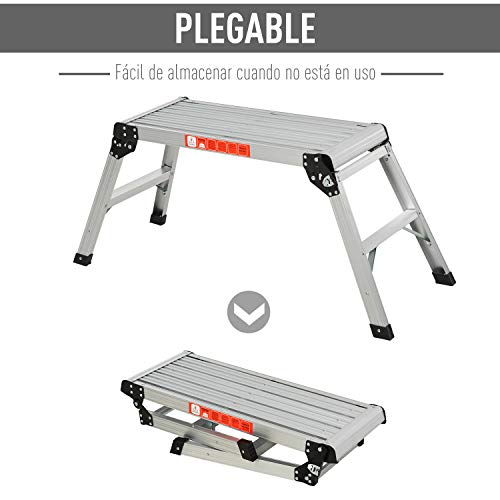 HOMCOM Banco Plegable Plataforma de Trabajo Escalera de Aluminio 150Kg Escalon Taburete