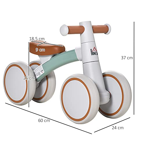 HOMCOM Bicicleta sin Pedales para Niños de 1-3 Años Bicicleta de Equilibrio con 4 Ruedas Ligeras Correpasillos Infantil 60x24x37 cm Marrón