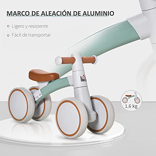 HOMCOM Bicicleta sin Pedales para Niños de 1-3 Años Bicicleta de Equilibrio con 4 Ruedas Ligeras Correpasillos Infantil 60x24x37 cm Marrón