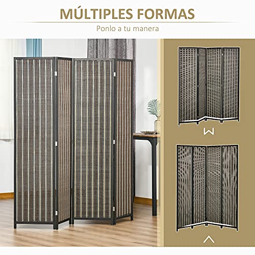 HOMCOM Biombo de 4 Paneles de Bambú Separador de Ambientes Plegable Divisor de Espacios para Dormitorio Salón 180x180x1,9 cm Marrón y Negro