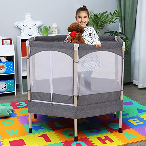 HOMCOM Cama Elástica para Niños Mayores de 3 Años Trampolín Infantil con Red de Seguridad para máximo 80kg 126x109x98cm Gris