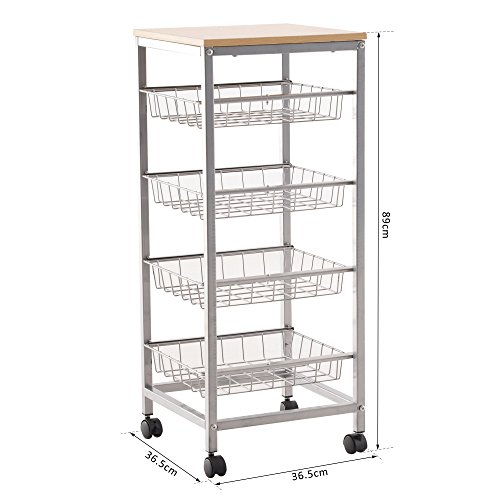 HOMCOM Carro Múltiusos de Cocina Baño con Ruedas 5 Niveles Carrito de Servicio Isla de Cocina Carrito Auxiliar Verdulero Frutero 36.5x36.5x89cm Carga 20kg