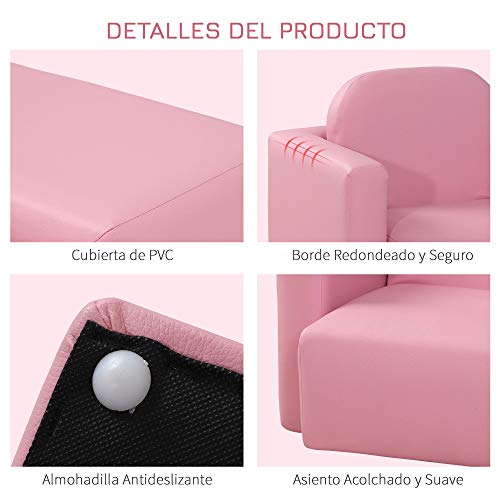 HOMCOM Conjunto 2 en 1 Sillón Infantil Multifuncional Convertible en Silla y Mesa para Niños de +3 Años 33x35x41 cm Rosa