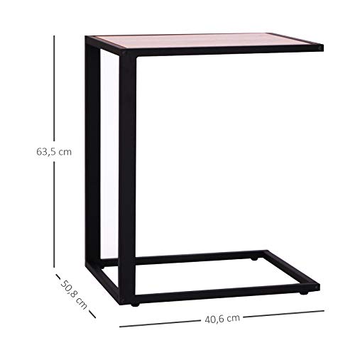 HOMCOM Mesa Auxiliar para Sofá Mesa Lateral en Forma de C Estructura de Metal y Tablero de Madera MDF 40,6x50,8x63,5 cm Color Nogal