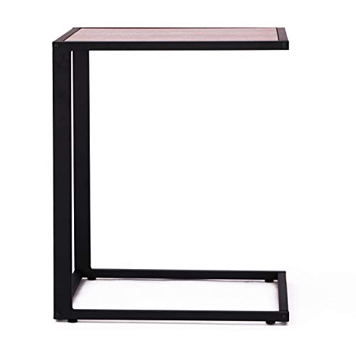 HOMCOM Mesa Auxiliar para Sofá Mesa Lateral en Forma de C Estructura de Metal y Tablero de Madera MDF 40,6x50,8x63,5 cm Color Nogal