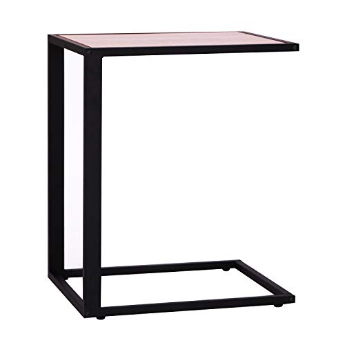 HOMCOM Mesa Auxiliar para Sofá Mesa Lateral en Forma de C Estructura de Metal y Tablero de Madera MDF 40,6x50,8x63,5 cm Color Nogal