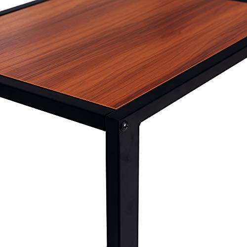 HOMCOM Mesa Auxiliar para Sofá Mesa Lateral en Forma de C Estructura de Metal y Tablero de Madera MDF 40,6x50,8x63,5 cm Color Nogal