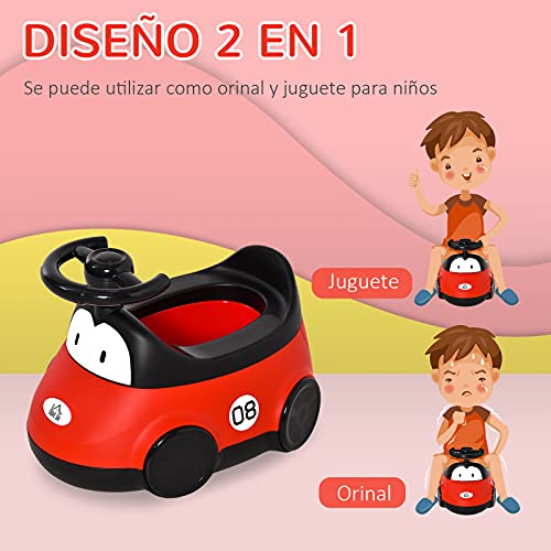 HOMCOM Orinal para Bebé de 6-36 Meses WC Aprendizaje Entrenamiento Portátil en Forma de Automóvil con Tapa y Volante Fácil de Limpiar Carga 50 kg 40x27,5x29,1 cm Rojo