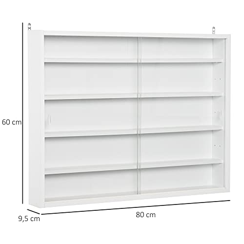 HOMCOM Vitrina de Pared Vitrina de Madera con Estantes Ajustables y 2 Puertas Correderas de Vidrio para Colecciones Perfumes Figuras de Decoración 80x9,5x60 cm Blanco