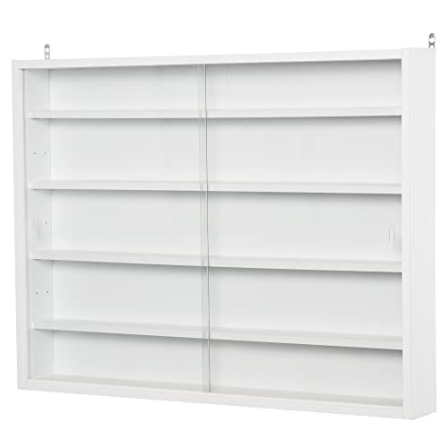 HOMCOM Vitrina de Pared Vitrina de Madera con Estantes Ajustables y 2 Puertas Correderas de Vidrio para Colecciones Perfumes Figuras de Decoración 80x9,5x60 cm Blanco