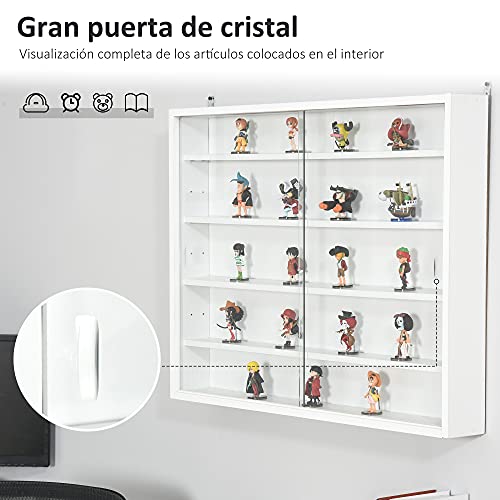 HOMCOM Vitrina de Pared Vitrina de Madera con Estantes Ajustables y 2 Puertas Correderas de Vidrio para Colecciones Perfumes Figuras de Decoración 80x9,5x60 cm Blanco