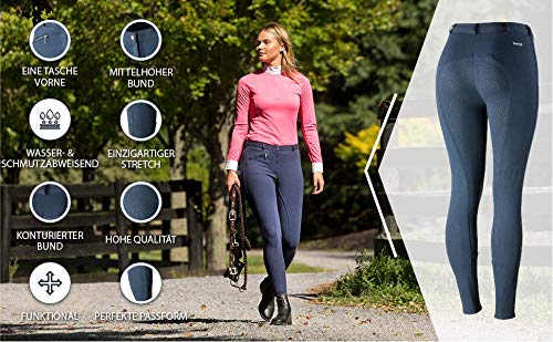 HORZE Pantalones de Montar Active para Mujer con Asiento Completo de Silicona, Bolsillos con Cremallera y bajo elástico, Todas Las Tallas, Negro, 38