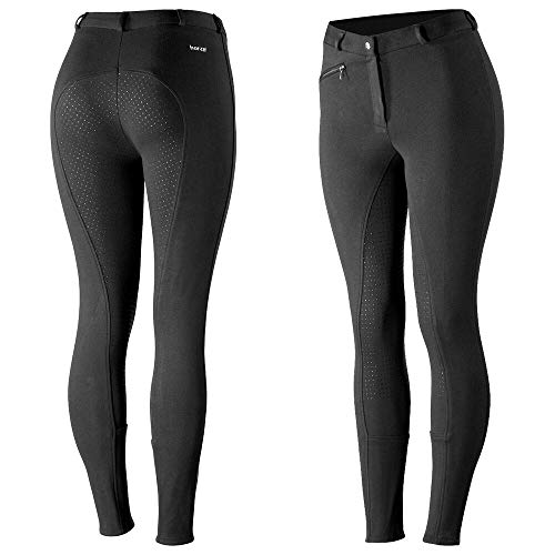 HORZE Pantalones de Montar Active para Mujer con Asiento Completo de Silicona, Bolsillos con Cremallera y bajo elástico, Todas Las Tallas, Negro, 38