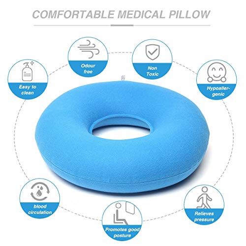 Houdian Cojín Redondo Coxis Inflable con Bomba Almohada para Hemorroides- Soporte Lumbar para Hemorroides, Embarazo, Dolor en la Rabadilla, Próstata y Llagas - Azul Claro