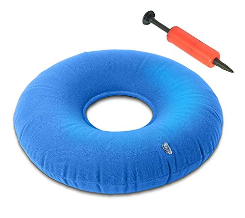 Houdian Cojín Redondo Coxis Inflable con Bomba Almohada para Hemorroides- Soporte Lumbar para Hemorroides, Embarazo, Dolor en la Rabadilla, Próstata y Llagas - Azul Claro